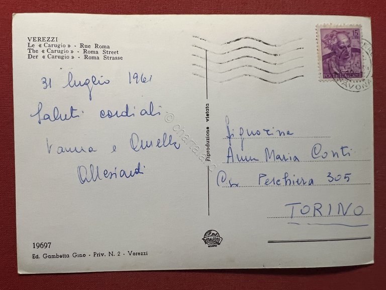 Cartolina - Verezzi ( Savona ) - Il Carugio - …