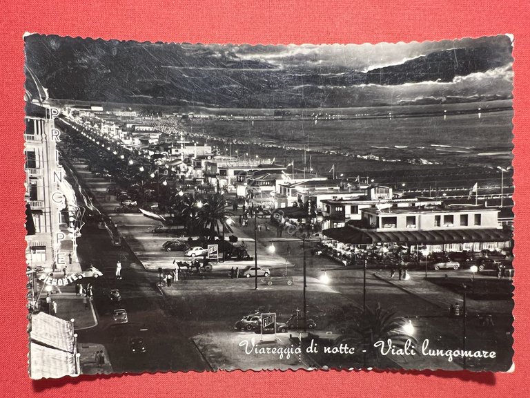 Cartolina - Viareggio di Notte - Viale Lungomare - 1958