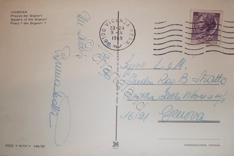 Cartolina - Vicenza - Piazza dei Signori - 1969