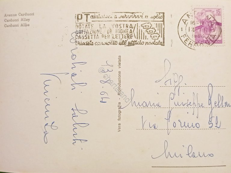 Cartolina - Villamarina di Cesenatico - Viale Carducci - 1964