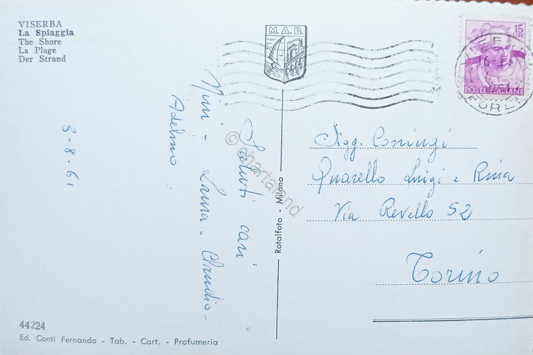 Cartolina - Viserba - La Spiaggia - 1961