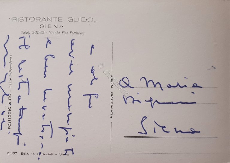 Cartolina - Visitate Siena - Ristorante Guido - 1950 ca.