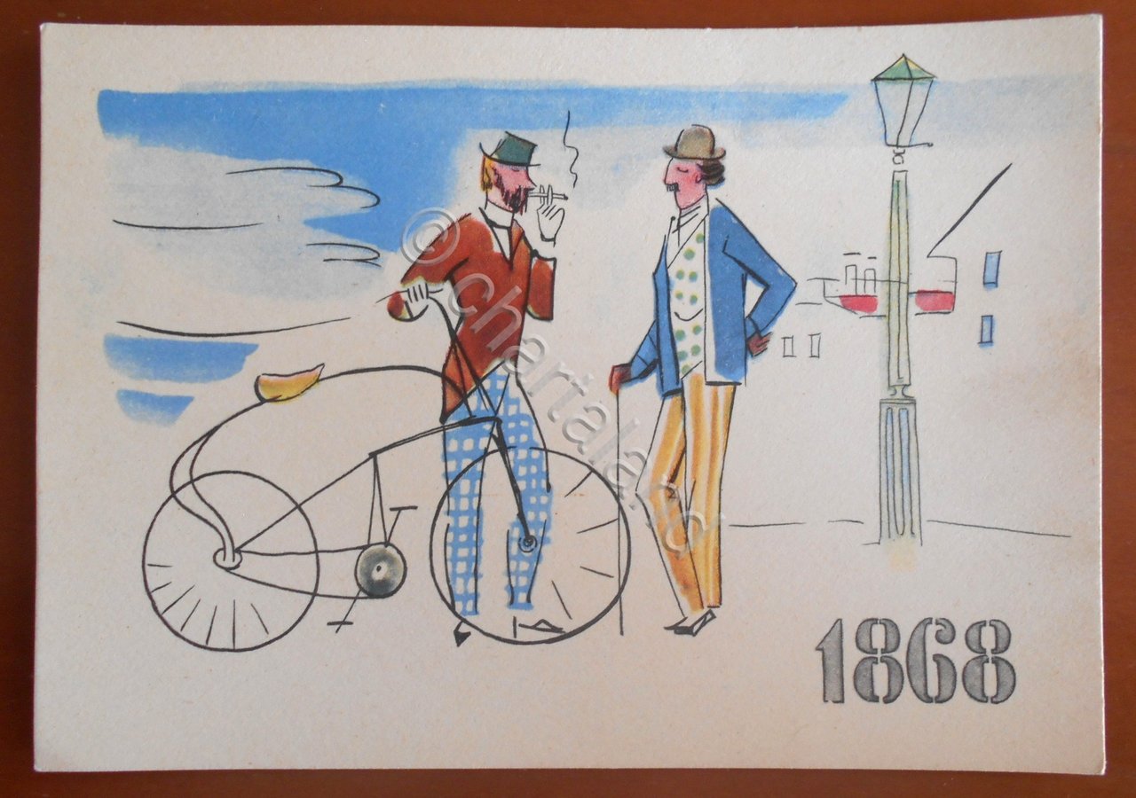 Cartolina 1868 - la storia della bicicletta - i pionieri …