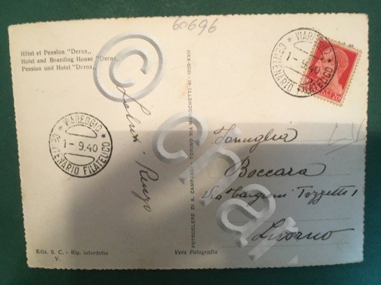 Cartolina 66 Viareggio - Albergo Pensione Derna - 1940