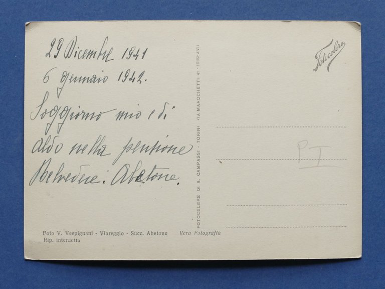 Cartolina Abetone - Pensione Belvedere - 1942 ca..