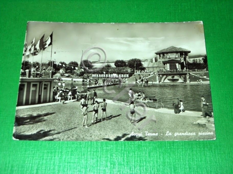 Cartolina Acqui Terme - La grandiosa piscina 1955 ca.