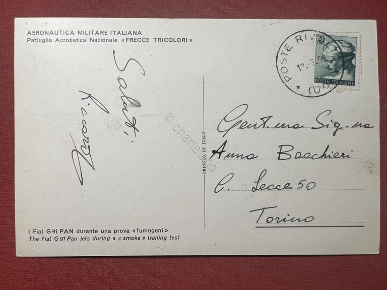 Cartolina Aeronautica - Pattuglia Acrobatica Frecce Tricolori Fiat G 91 …