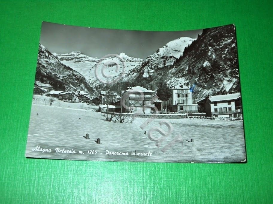 Cartolina Alagna Valsesia - Panorama invernale 1962.