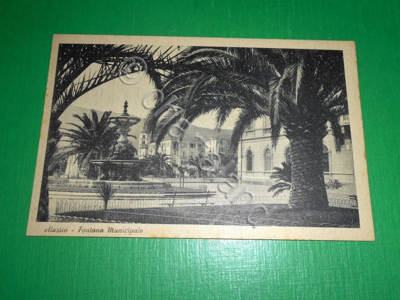 Cartolina Alassio - Fontana Municipio 1943.