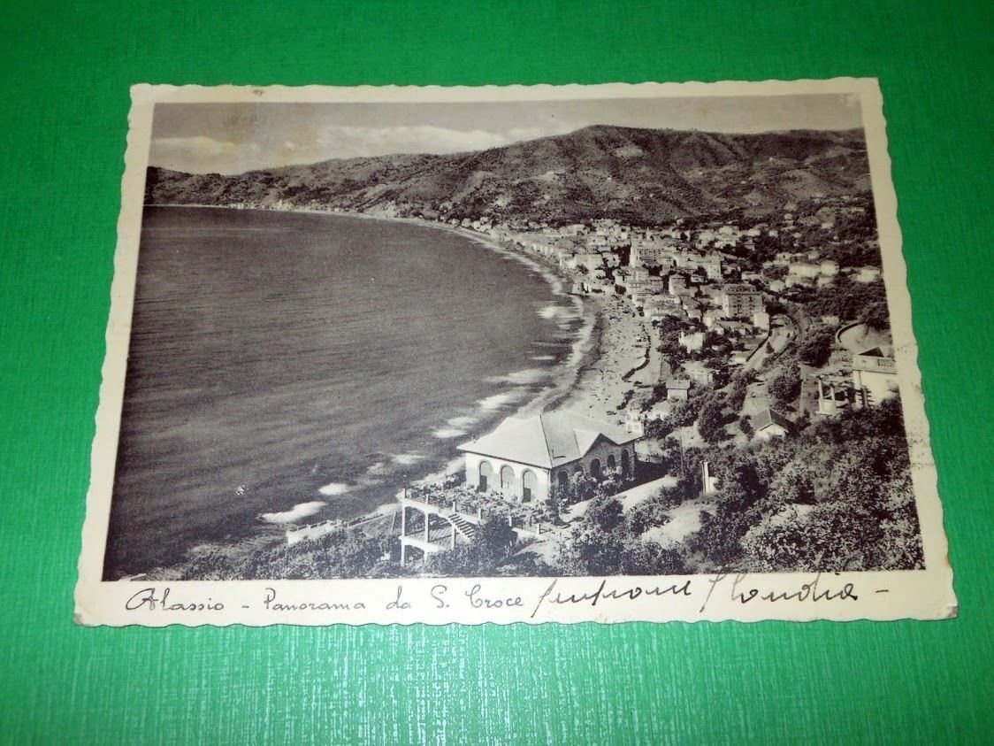 Cartolina Alassio - Panorama da S. Croce 1937.