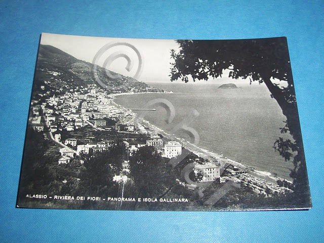 Cartolina Alassio - Panorama e Isola Gallinara 1950 ca.