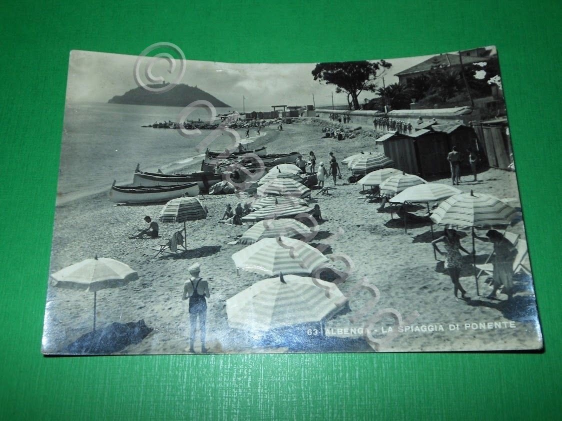 Cartolina Albenga - La spiaggia di ponente 1949 | Immagine principale