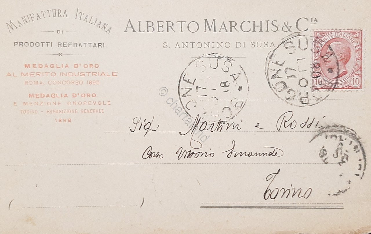 Cartolina Alberto Marchis - S. Antonino di Susa - 1908