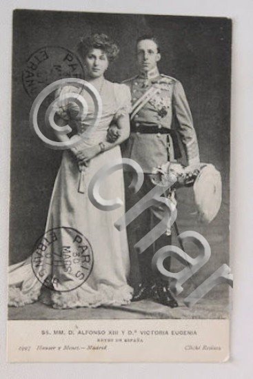 Cartolina Alfonso XIII di Spagna e regina Vittoria Eugenia Battenberg …