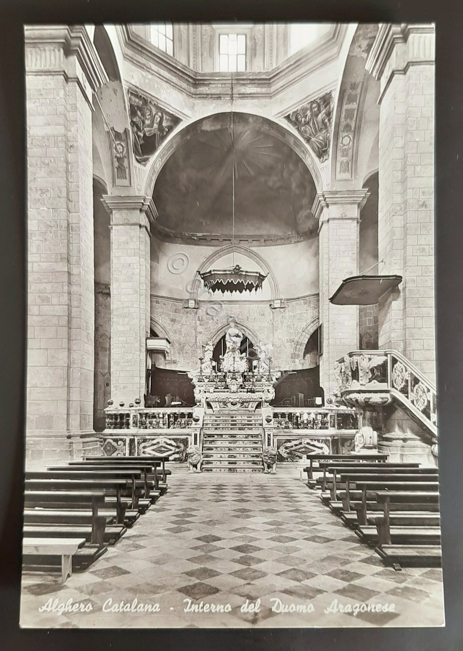 Cartolina Alghero Catalana - Interno del Duomo Aragonese - 1950