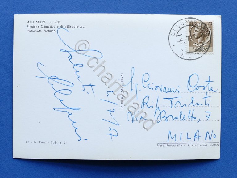 Cartolina Allumiere - Faggeto - Ristorante Profumo - 1967.