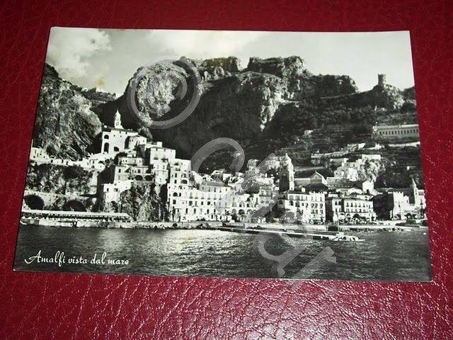 Cartolina Amalfi - Panorama dal mare 1957.