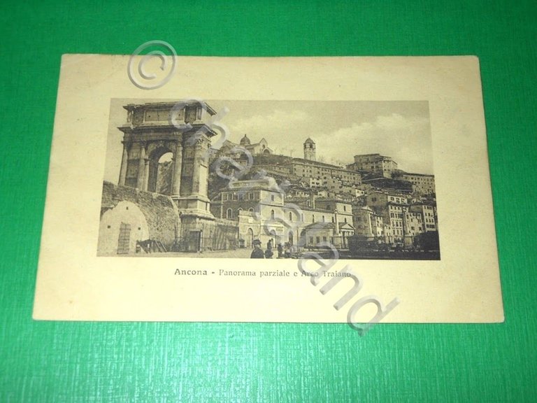 Cartolina Ancona - Panorama parziale e Arco Traiano 1909