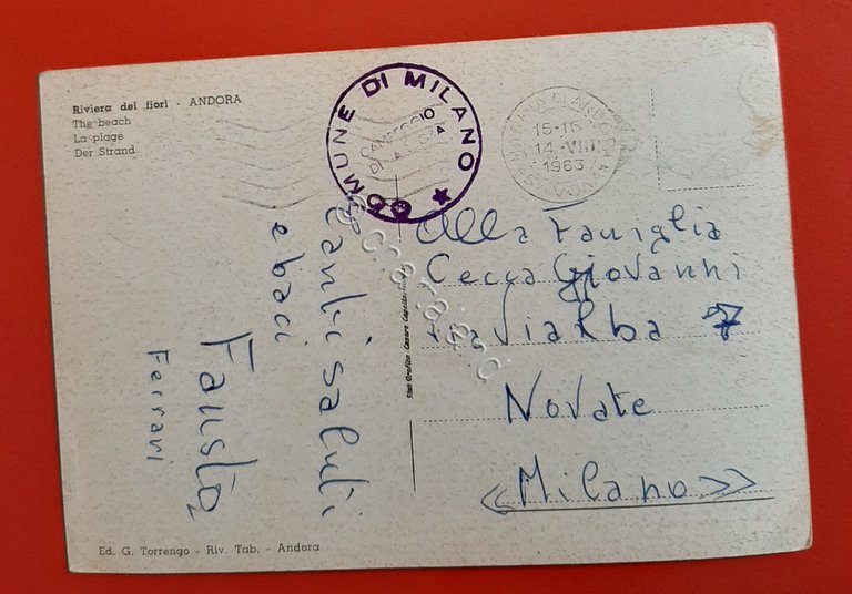 Cartolina Andora - La Spiaggia - 1963
