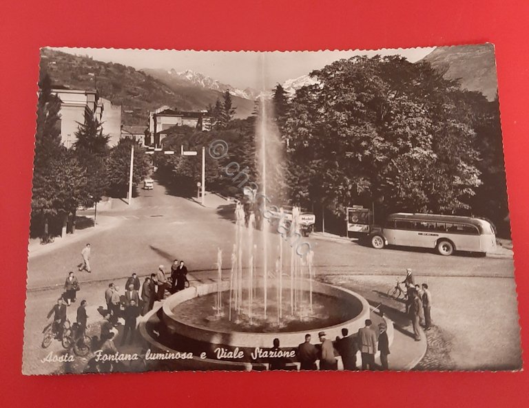 Cartolina Aosta - Fontana Luminosa e Viale Stazione - 1962