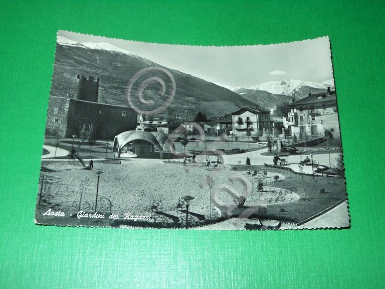 Cartolina Aosta - Giardini dei Ragazzi 1960.