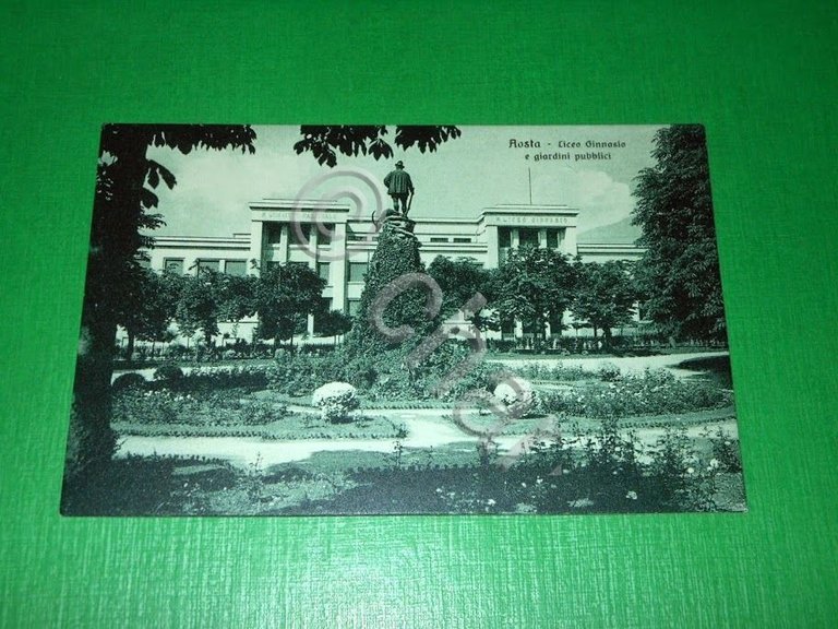 Cartolina Aosta - Liceo Ginnasio e giardini pubblici 1925 ca..