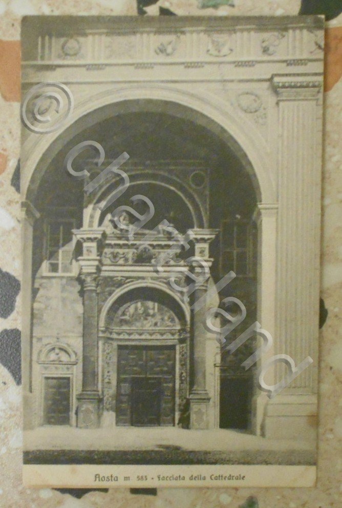 Cartolina Aosta, m. 583 - Facciata della Cattedrale - 1940 …