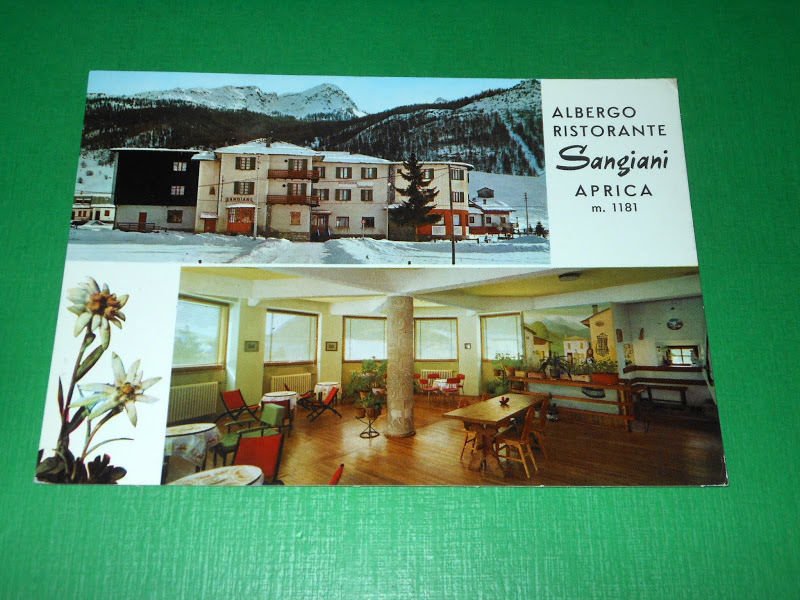 Cartolina Aprica - Albergo Ristorante Sangiani 1967.