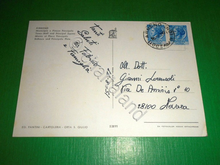 Cartolina Armeno - Municipio e Piazza Principale 1977