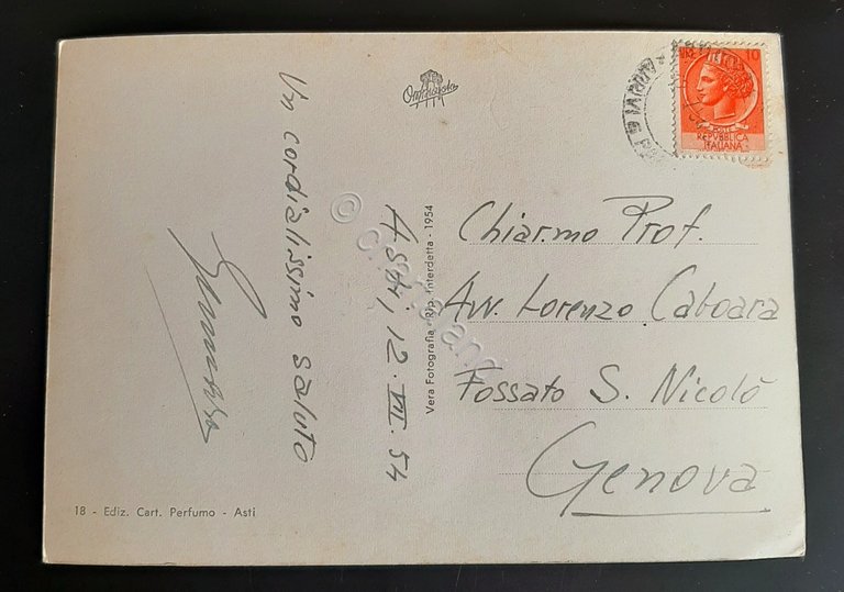 Cartolina Asti - Monumento a Vittorio Alfieri - 1954