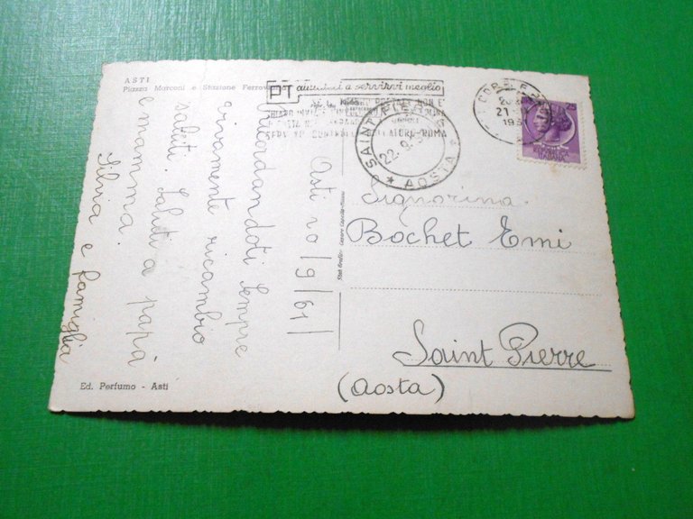 Cartolina Asti - Piazza Marconi e Stazione Ferroviaria 1961.