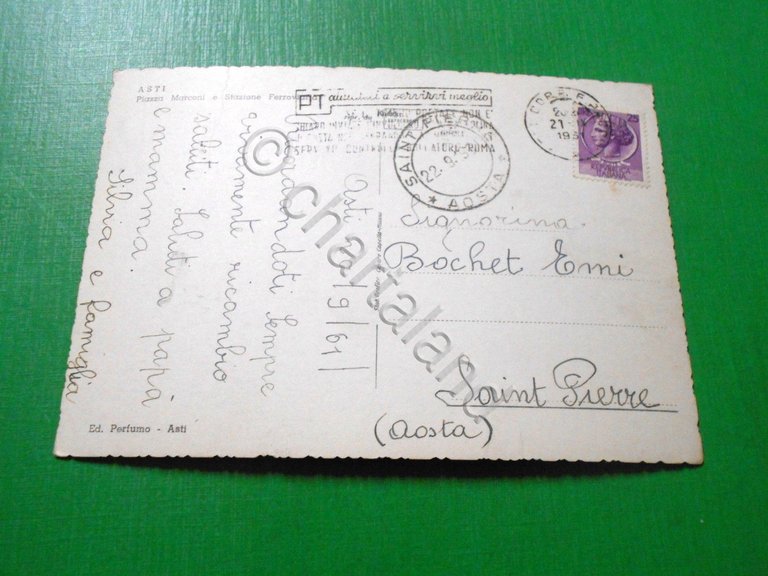Cartolina Asti - Piazza Marconi e Stazione Ferroviaria 1961.