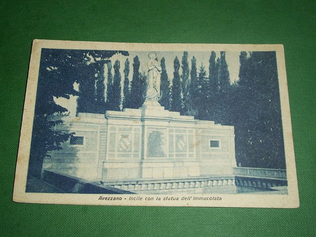 Cartolina Avezzano - Incile con la statua dell' Immacolata 1950.