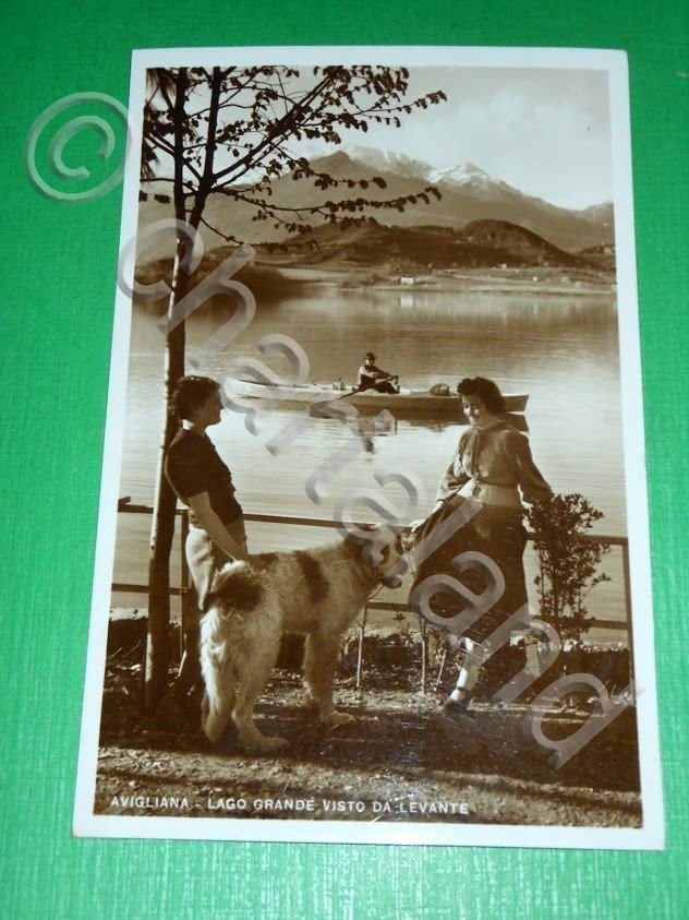 Cartolina Avigliana - Lago Grande visto da levante 1940
