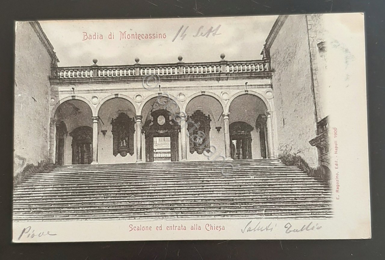 Cartolina Badia di Montecassino - Scalone ed entrata alla Chiesa …
