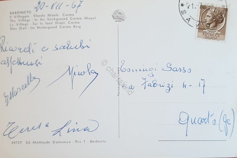 Cartolina Bardineto - Il Villaggio - Sfondo Monte Carmo - …