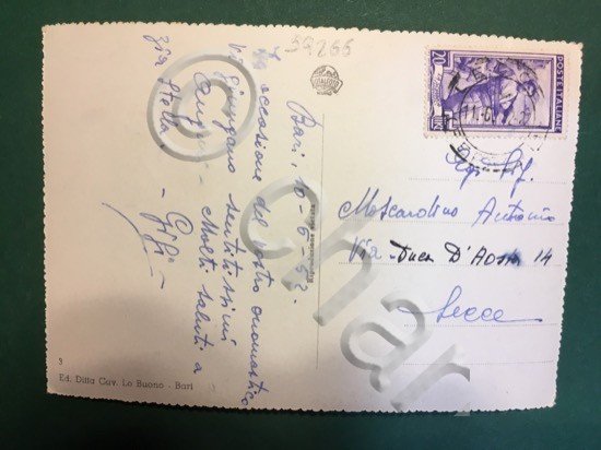 Cartolina Bari - Lungomare - Sagra S. Nicola - 1952