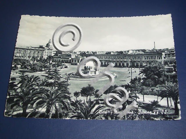 Cartolina Bari - Piazza Roma - Stazione ferroviaria 1955.
