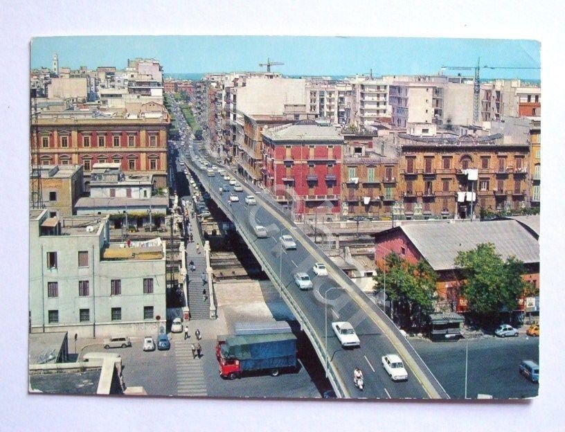 Cartolina Bari - Ponte sopraelevato e C.so Cavour 1974.