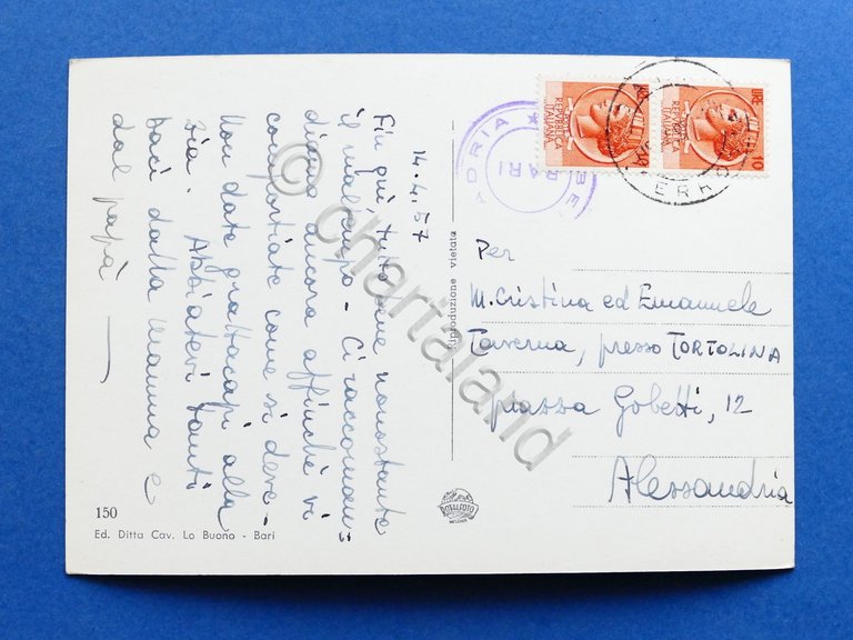 Cartolina Bari Vecchia - Corte del Catapano - 1957