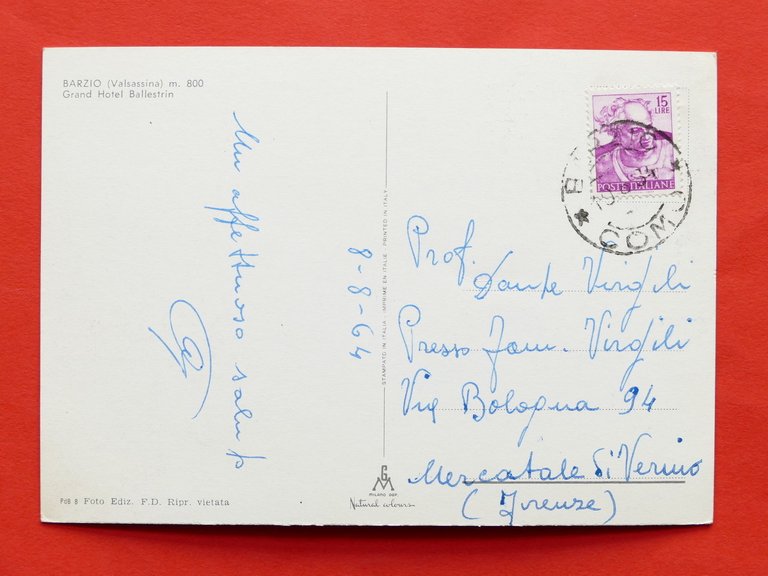 Cartolina Barzio - Grand Hotel Ballestrin - 1964.