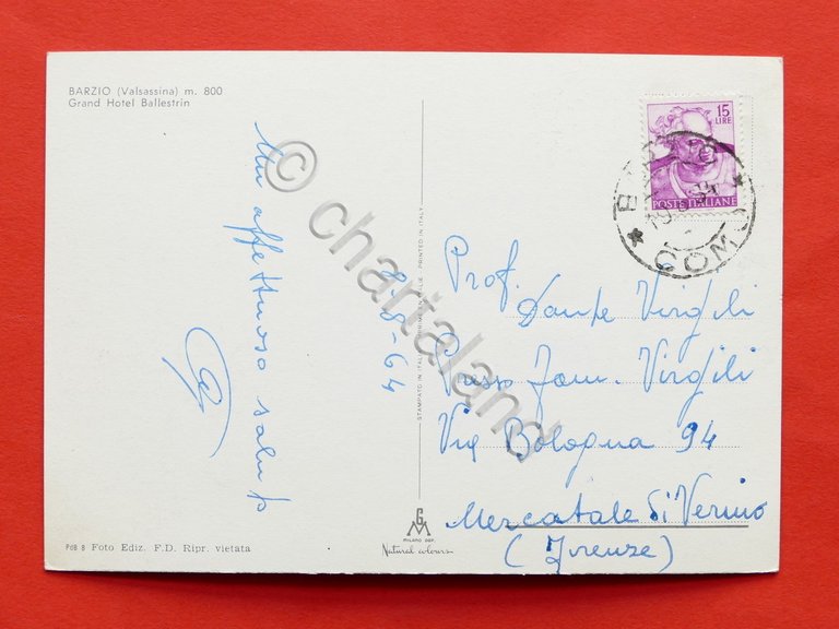 Cartolina Barzio - Grand Hotel Ballestrin - 1964.