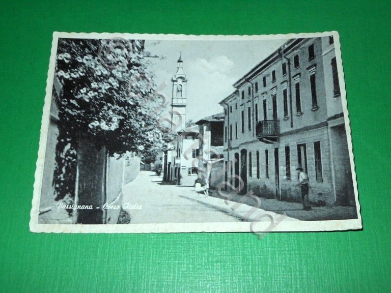 Cartolina Bassignana ( Alessandria ) - Corso Italia 1940 ca.