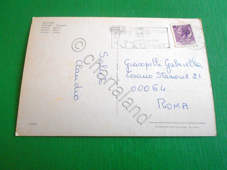 Cartolina Bellaria - Alberghi - Spiaggia 1963.