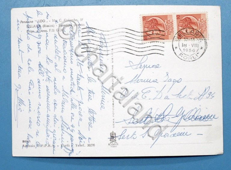 Cartolina Bellaria - Pensione Lido - 1956