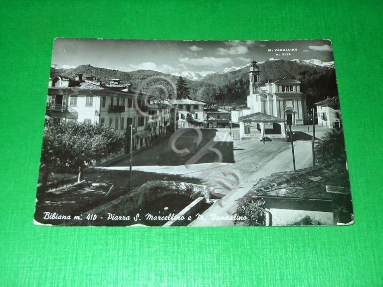 Cartolina Bibiana - Piazza S. Marcellino e M. Vandalino 1952.