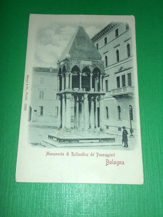 Cartolina Bologna - Monumento di Rollandino de' Passeggieri 1900 ca.