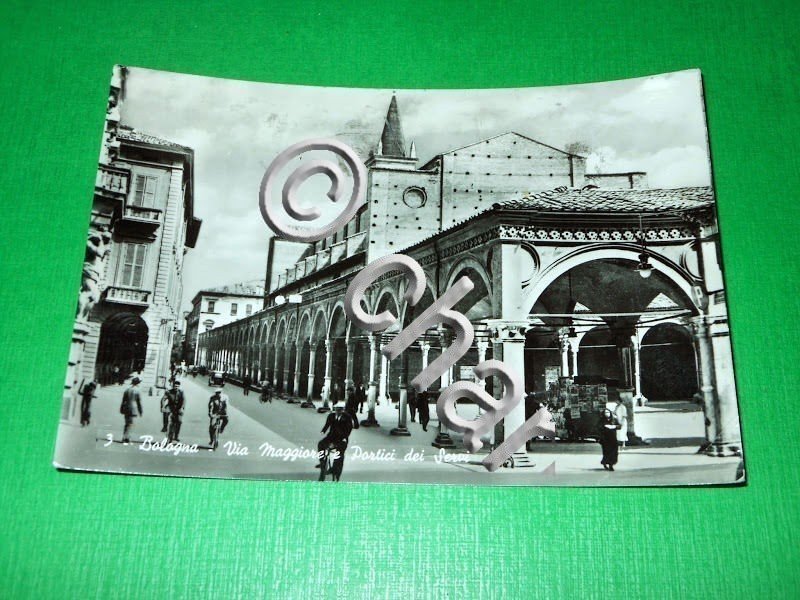 Cartolina Bologna - Via Maggiore e Portici dei Servi 1958