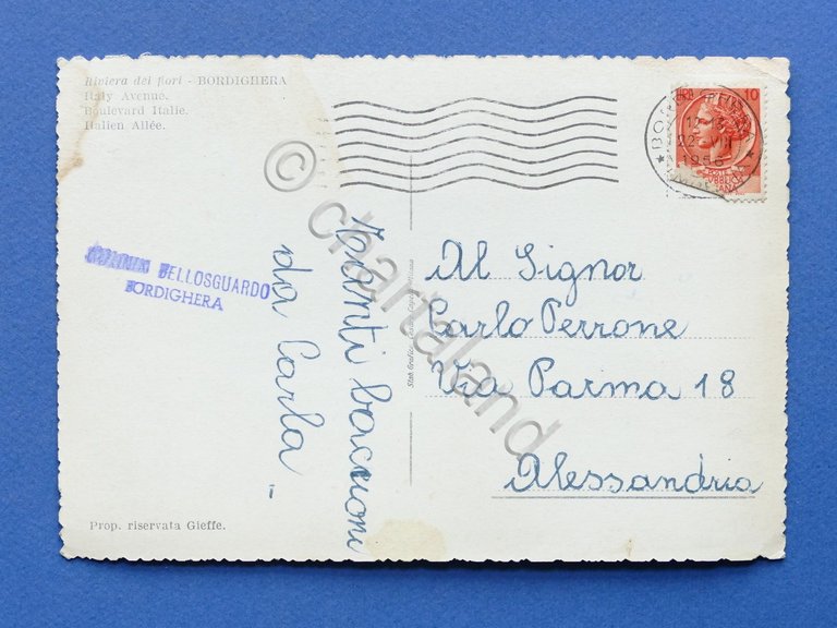 Cartolina Bordighera - Corso Italia - 1956