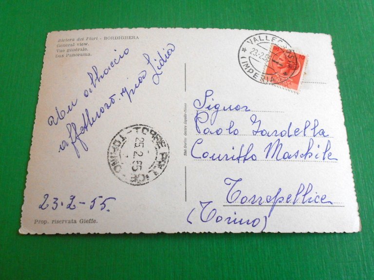 Cartolina Bordighera - Panorama 1955.